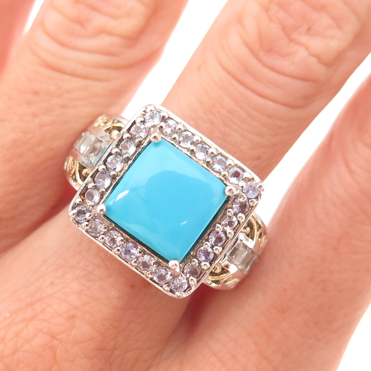 Chuck Clemency 925 Sterling Silver Real Turquoise Tanzanite & Topaz Ring Size 8