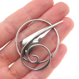 Joseph Masaniello 925 Sterling Silver Vintage Modernist Floral Pin Brooch