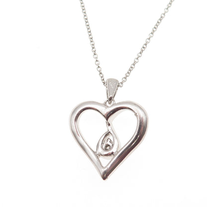 Jane Seymour 925 Sterling Silver Real Diamond Heart Cable Chain Necklace 18"