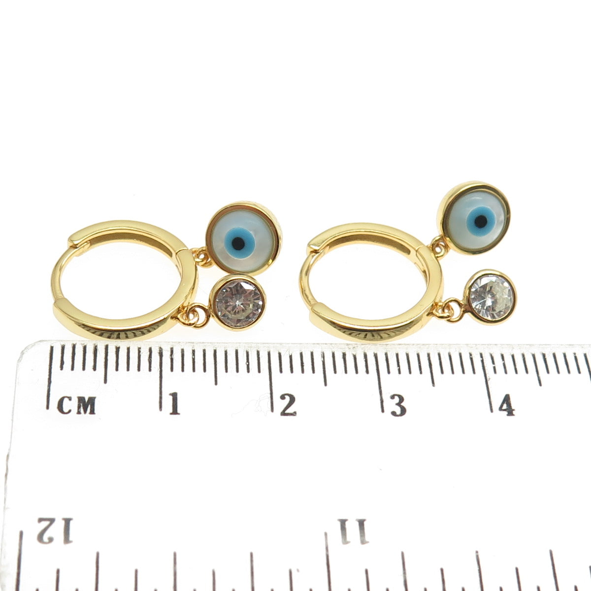 925 Sterling Silver Gold Plated C Z & Enamel Evil Eye Hoop Earrings