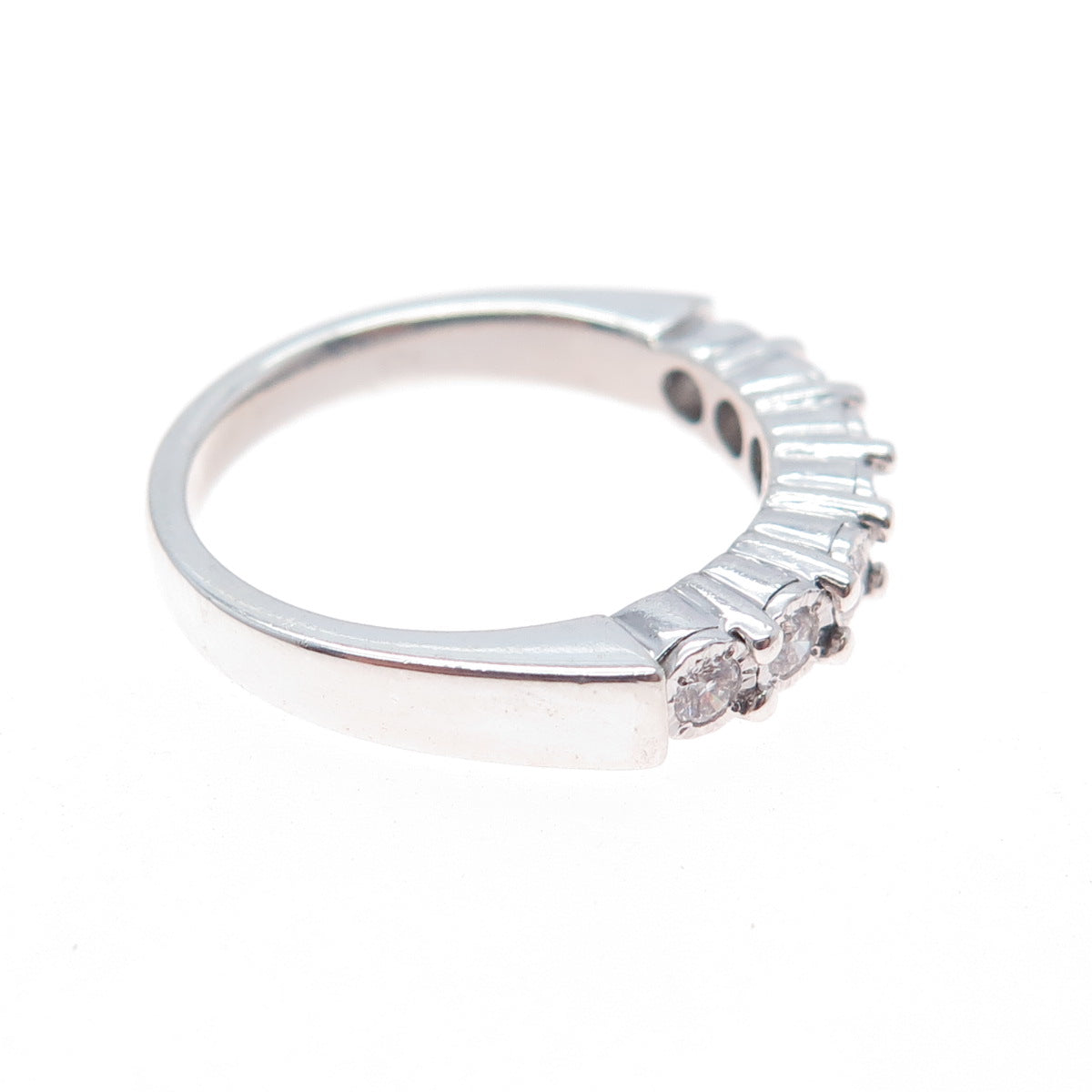 925 Sterling Silver Real Round-Cut Diamond Half Eternity Band Ring Size 7.25