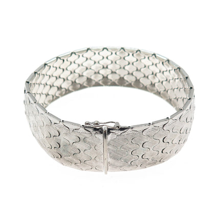 835 Silver Antique Art Deco Italy Dragon Scale Wide Link Bracelet 7.25"