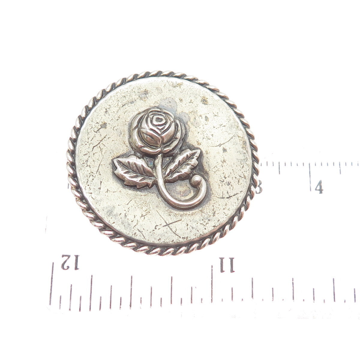 BEAU 925 Sterling Silver Antique Rose Flower Twisted Accent Round Pin Brooch