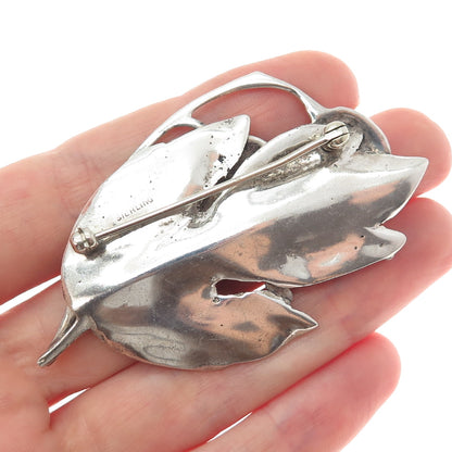 925 Sterling Silver Vintage Bluebell Flower Oxidized Pin Brooch