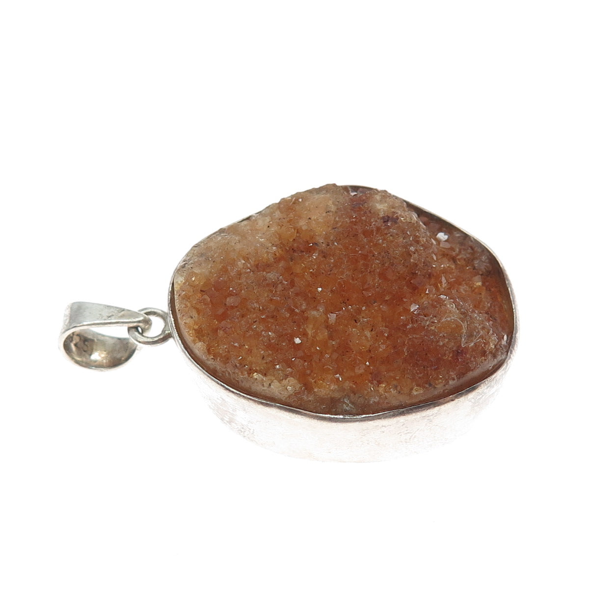 925 Sterling Silver Vintage Real Druzy Quartz Modernist Pendant