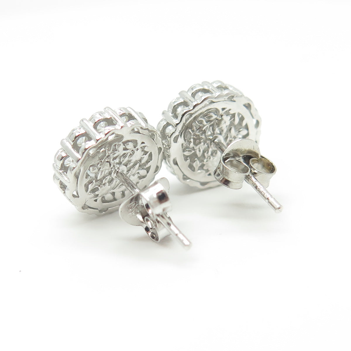 HAN 925 Sterling Silver Round-Cut White C Z Stud Earrings