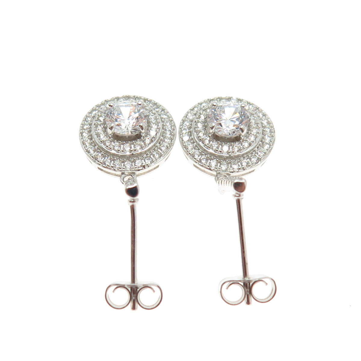 925 Sterling Silver Round-Cut C Z Drop Earrings