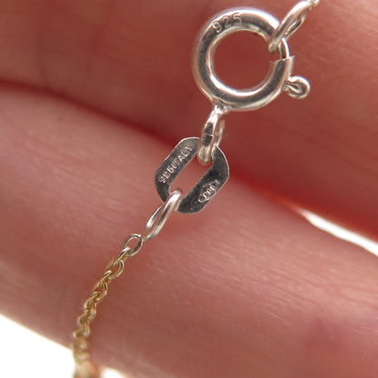 925 Sterling Silver 2-Tone Diamond-Cut Bead Station Cable Link Bracelet 7"