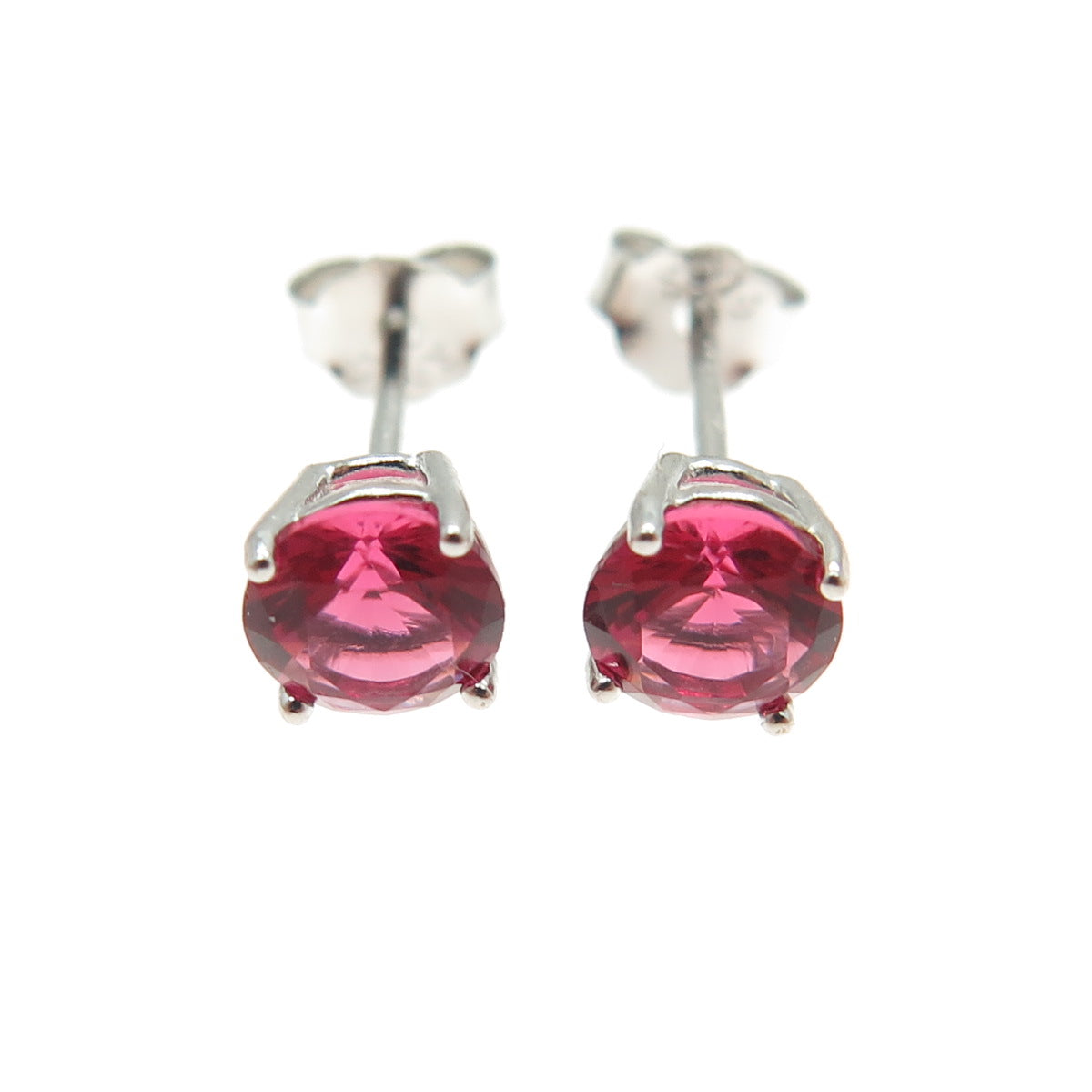 925 Sterling Silver Pink Round-Cut Shaped C Z Stud Earrings