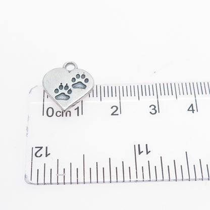 SUNDANCER 925 Sterling Silver Vintage Dog Paw Heart Minimalist Charm Pendant