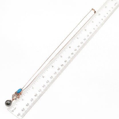 925 Sterling Gold Plated Turquoise Topaz Garnet & Pearl Box Chain Necklace 18"