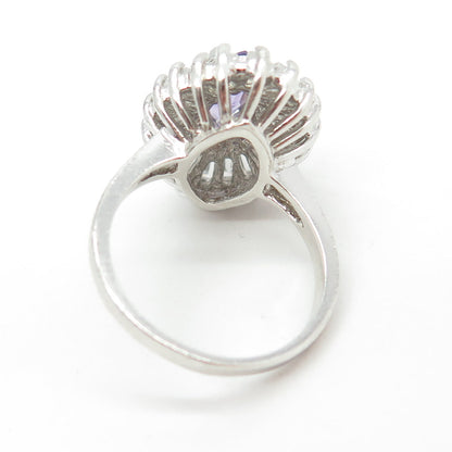 J. JACK LINDENWOLD 925 Sterling Silver Real Amethyst & C Z Ring Size 7