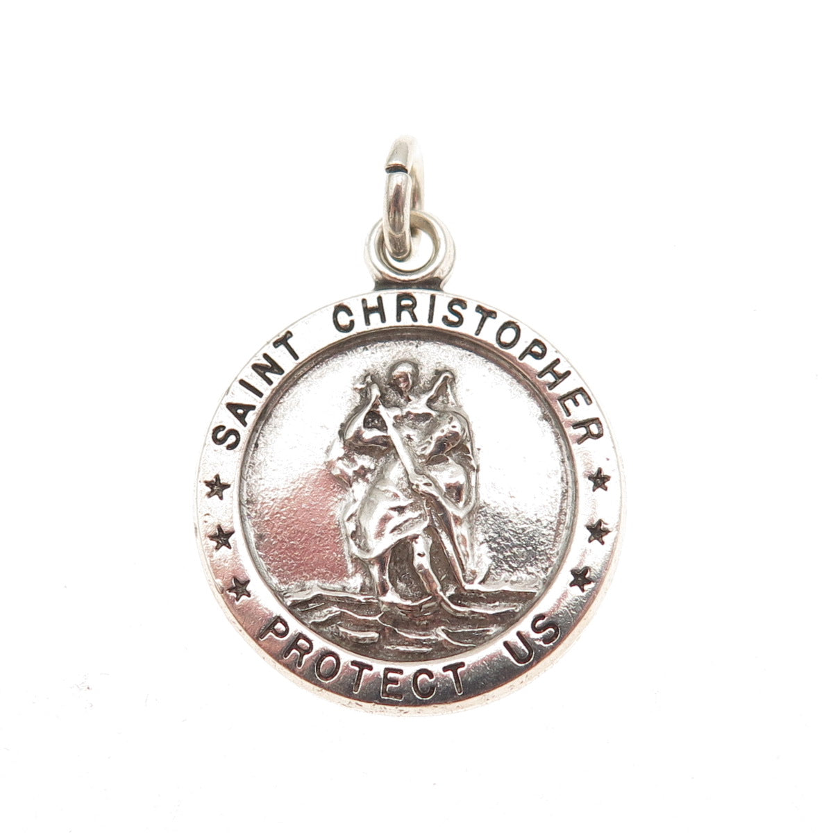 HMH Religious 925 Sterling Silver Vintage St. Christopher Oxidized Charm Pendant