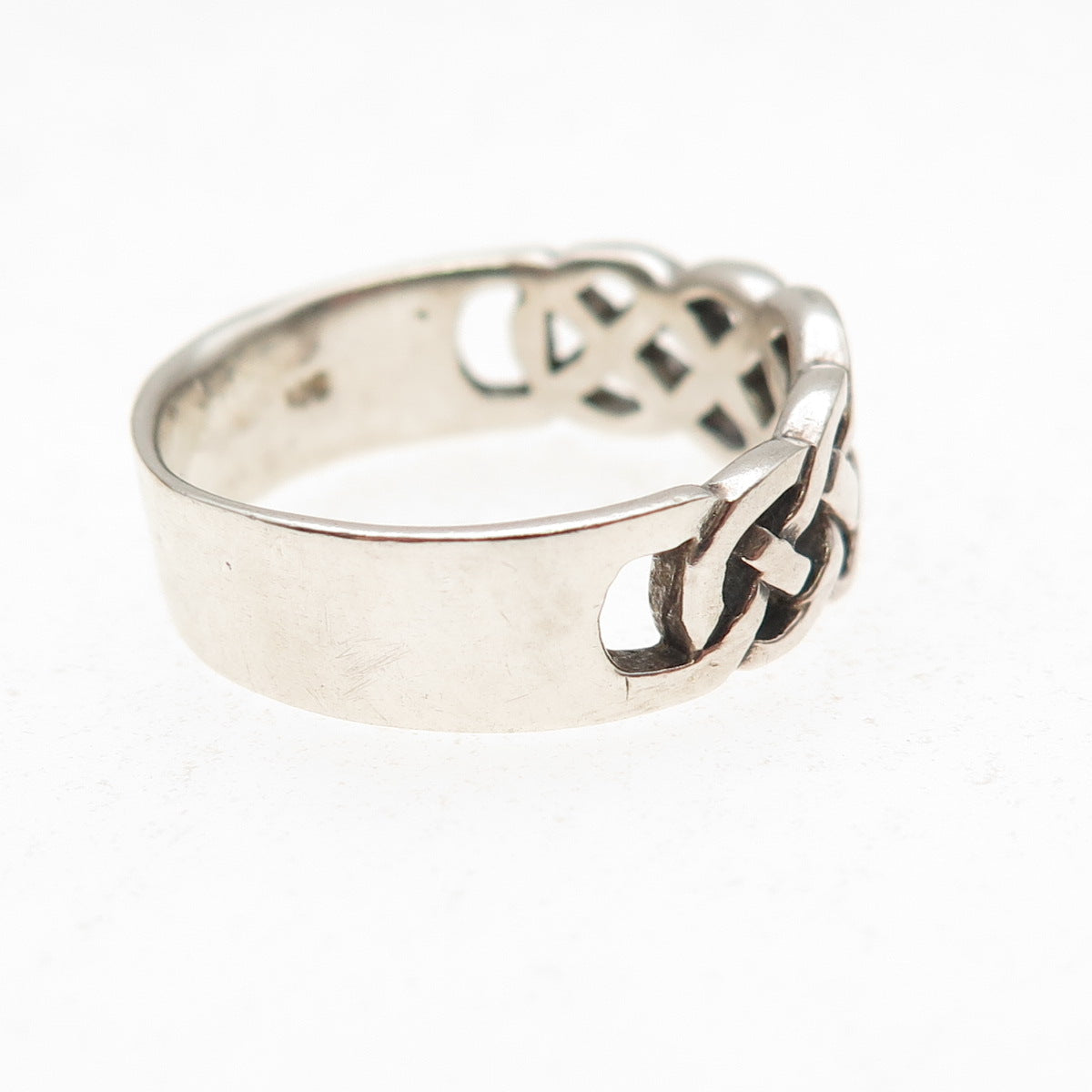 925 Sterling Silver Vintage Celtic Woven Oxidized Band Ring Size 8