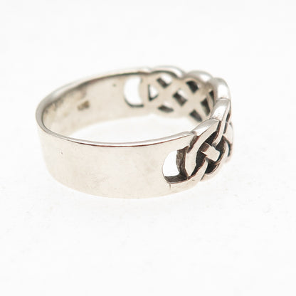 925 Sterling Silver Vintage Celtic Woven Oxidized Band Ring Size 8