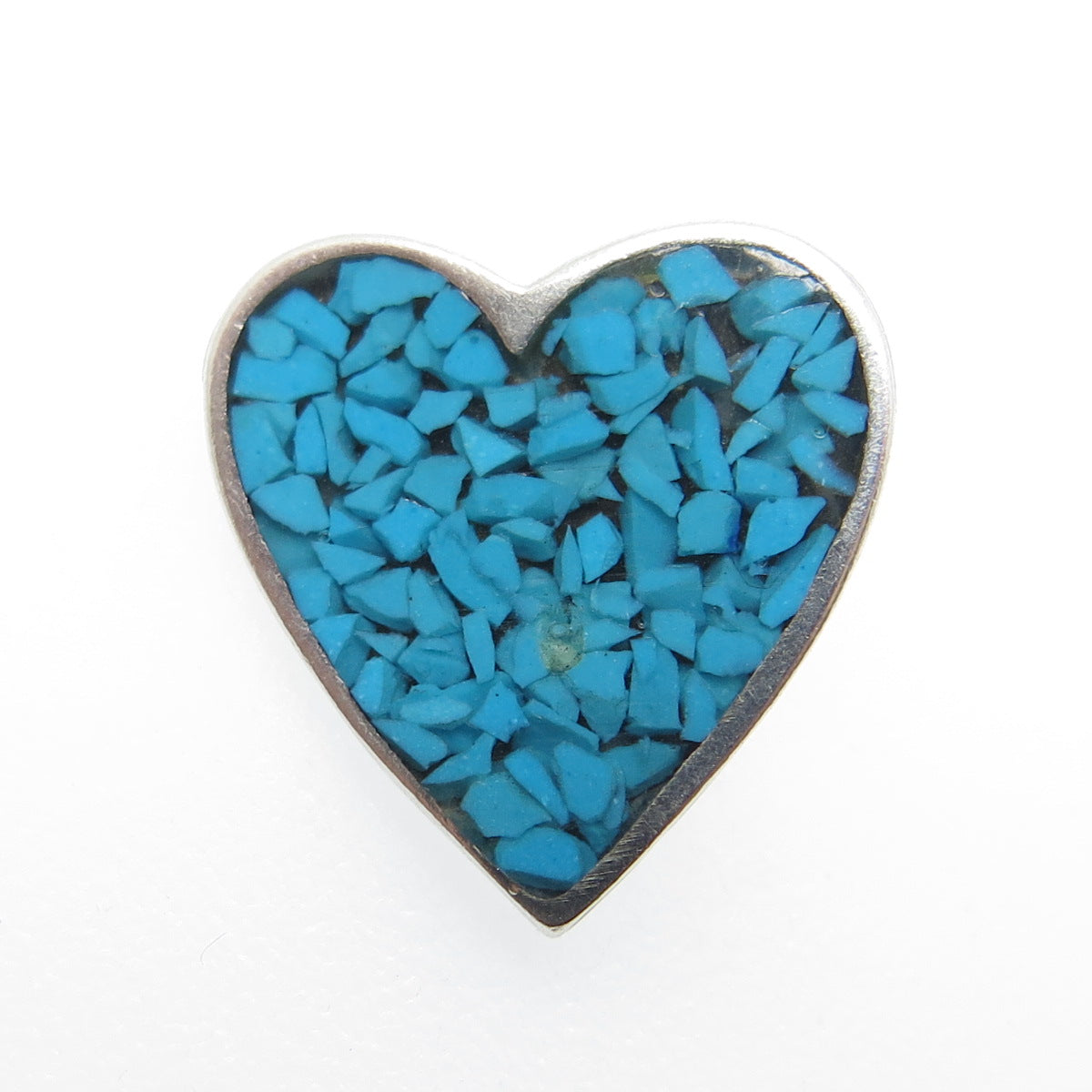 Old Pawn 925 Sterling Silver Vintage Southwestern Turquoise Inlay Heart Pendant