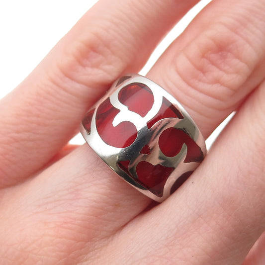 925 Sterling Silver Vintage Enamel Floral Scroll Ring Size 5.5