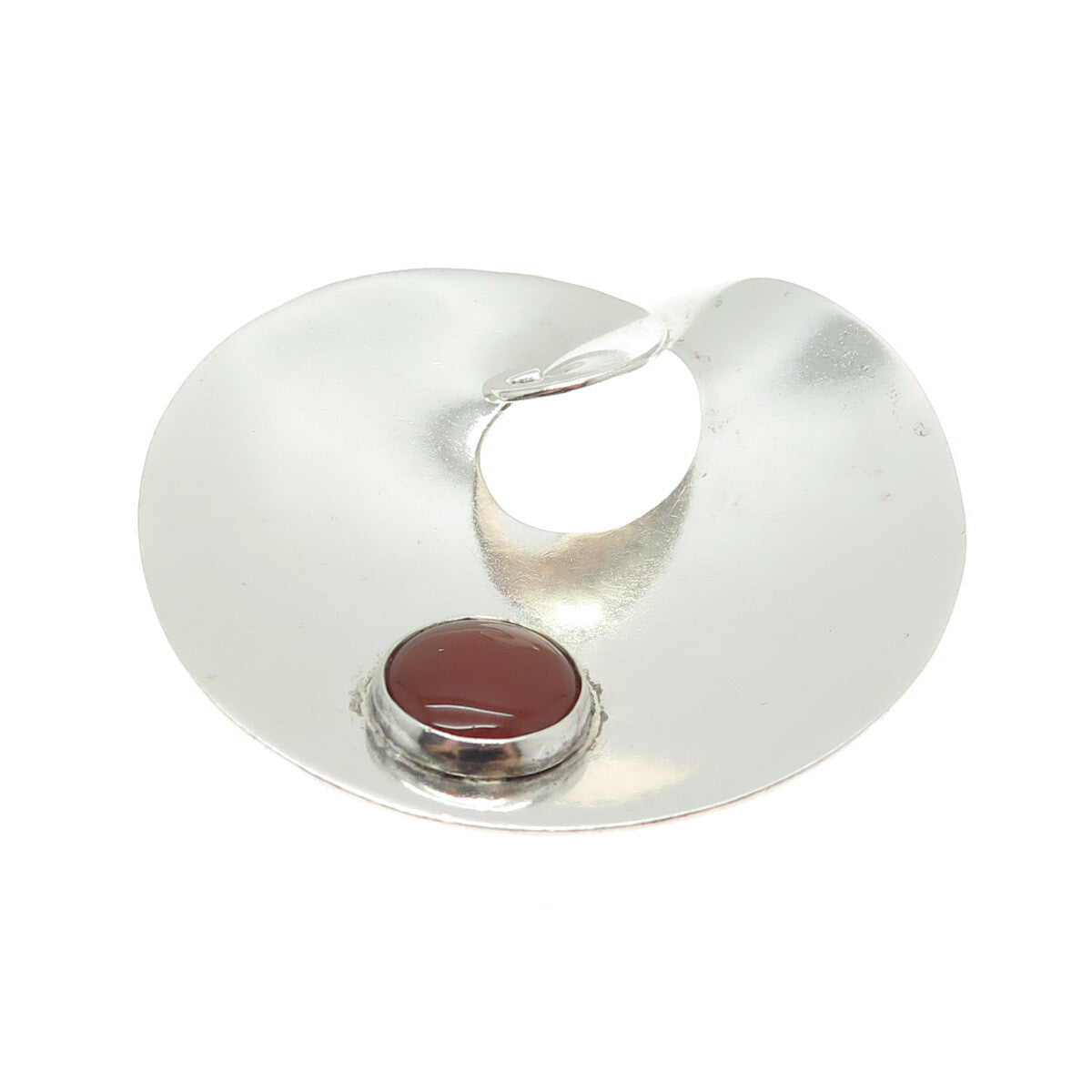 925 Sterling Silver Vintage Mexico Real Carnelian Gemstone Modernist Pin Brooch