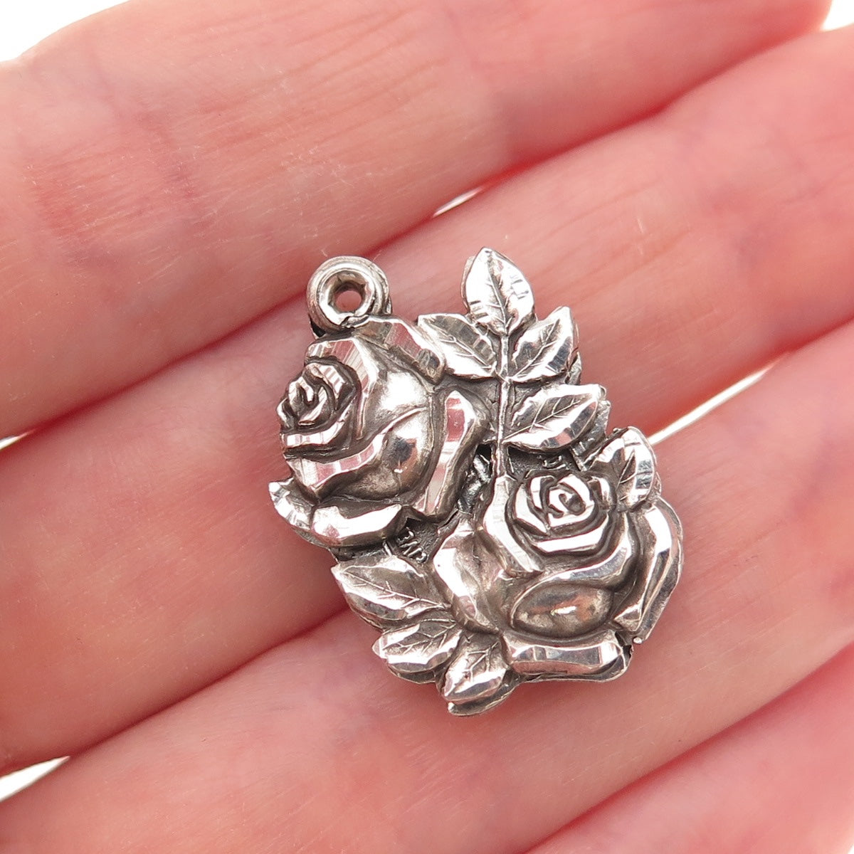 925 Sterling Silver Antique Art Deco St. Mary Holy Rose Slide Charm Pendant