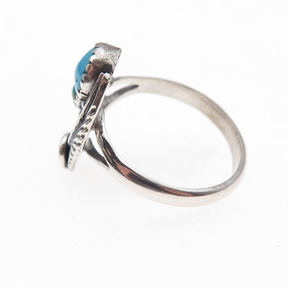 Old Pawn 925 Sterling Silver Vintage Turquoise Feather Tribal Ring Size 8.5