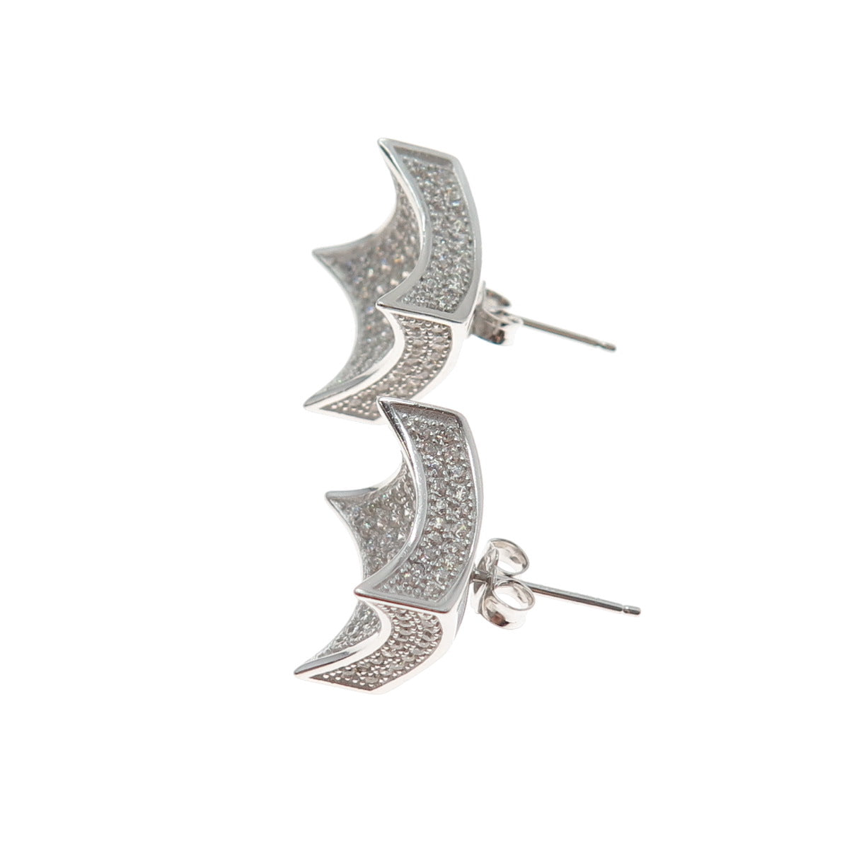 925 Sterling Silver Round-Cut C Z Arch Square Stud Earrings