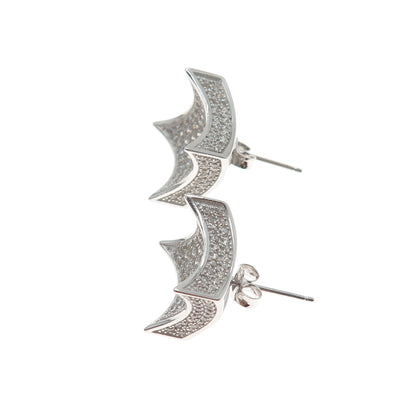 925 Sterling Silver Round-Cut C Z Arch Square Stud Earrings