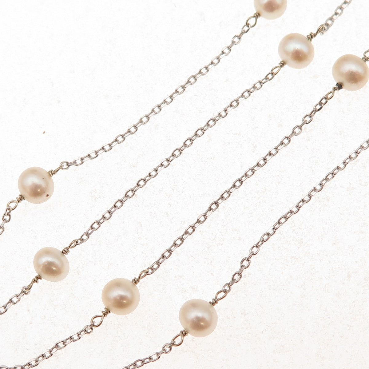 14K White Gold Real Pearl By The Yard Cable Chain Necklace 16"