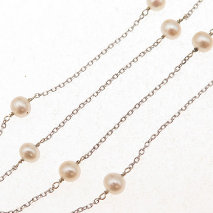 14K White Gold Real Pearl By The Yard Cable Chain Necklace 16"