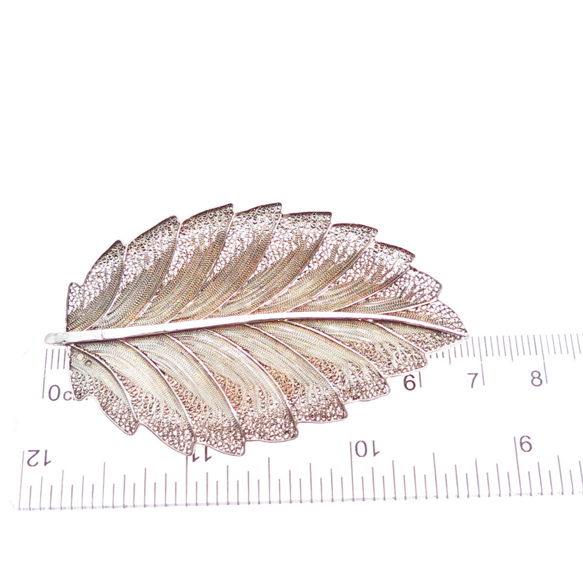 925 Sterling Silver Gold Plated Vintage GV Portugal Filigree Floral Leaf Brooch