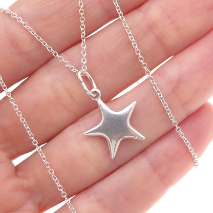 925 Sterling Silver Vintage Italy Star Cable Chain Necklace 18"