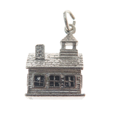 WELLS Sterling Silver Antique Art Deco Old Church Minimalist 3D Charm Pendant