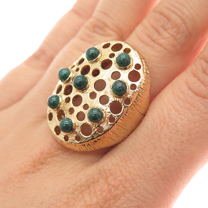 925 Sterling Silver Gold Plated Vintage Real Malachite Modernist Ring Size 8