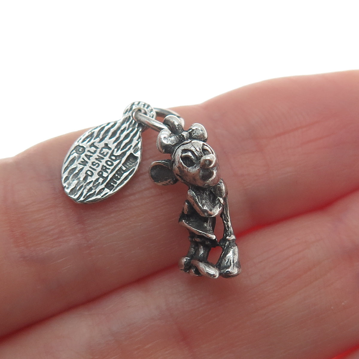 WALT DISNEY 925 Sterling Silver Vintage Minnie Mouse Minimalist 3D Charm Pendant