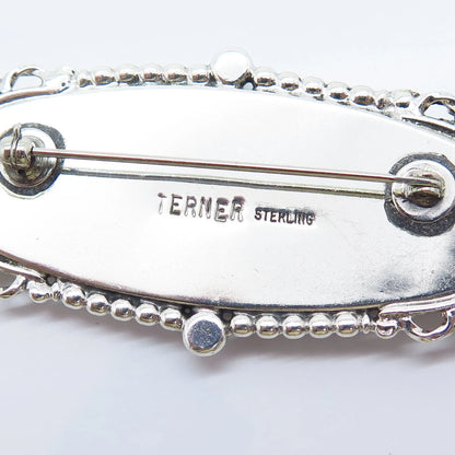 925 Sterling Silver Vintage Terner Real Jasper Gemstone Pin Brooch