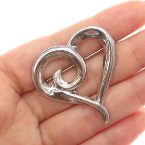 925 Sterling Silver Vintage Modernist Heart Oxidized Pin Brooch