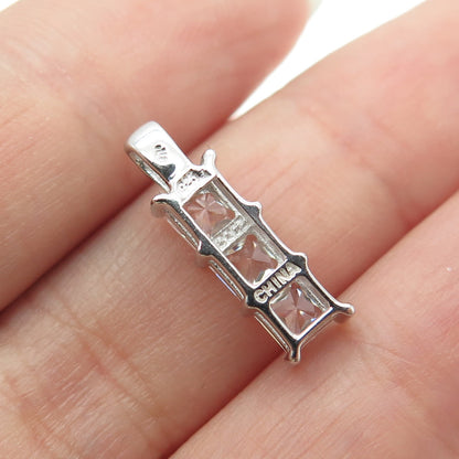 925 Sterling Silver Princess-Cut C Z Bar Minimalist Pendant