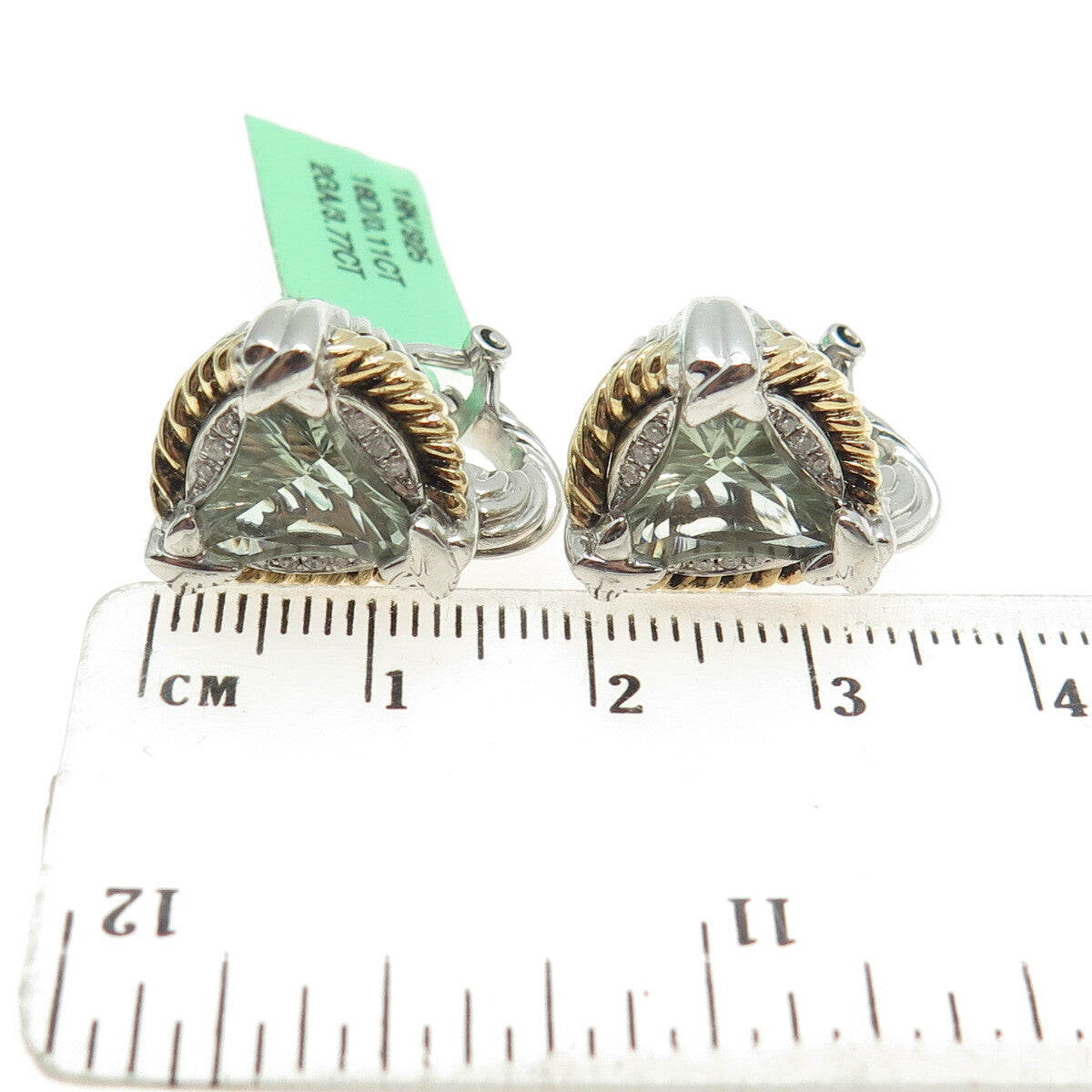 DANWAK 18K Gold Sterling 18-Diamond 0.11ct 2-Amethyst 3.77ct Omega Back Earrings