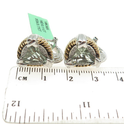 DANWAK 18K Gold Sterling 18-Diamond 0.11ct 2-Amethyst 3.77ct Omega Back Earrings