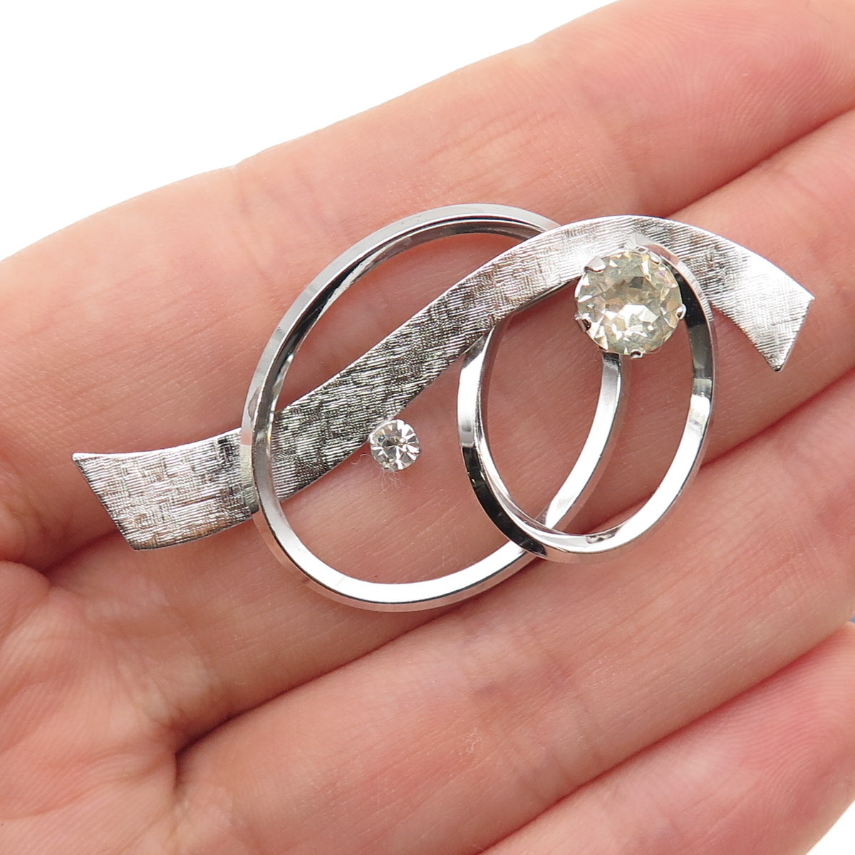 VAN DELL 925 Sterling Silver Antique Art Deco Rhinestone Swirl Pin Brooch