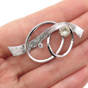 VAN DELL 925 Sterling Silver Antique Art Deco Rhinestone Swirl Pin Brooch