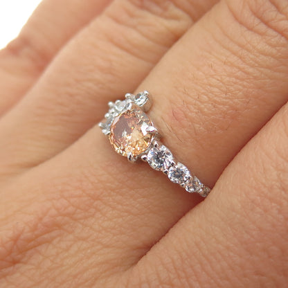 BOMB PARTY 925 Sterling Silver Round-Cut Champagne & White C Z Ring Size 7.25