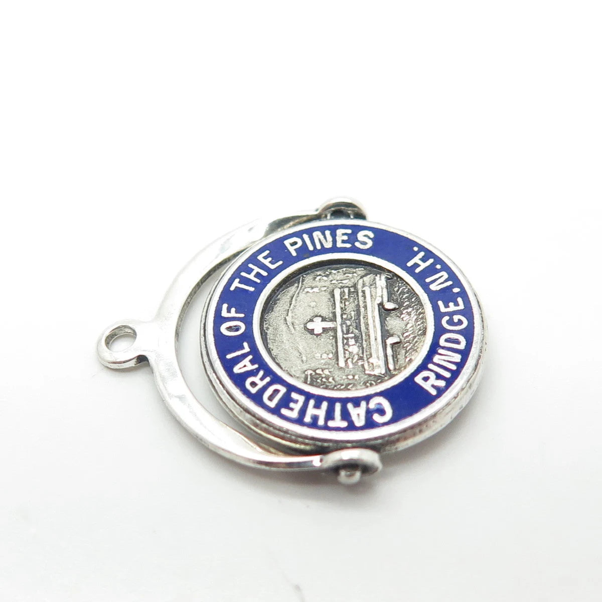 925 Sterling Silver Vintage Enamel "Cathedral of the Pines" Charm Pendant