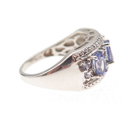Chuck Clemency Sterling Silver Real Oval & Round-Cut Tanzanite Ring Size 8.75