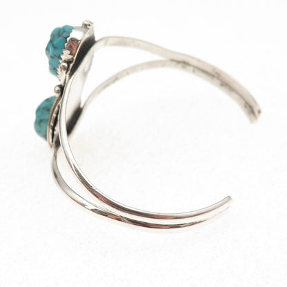 Old Pawn 925 Sterling Silver Vintage Turquoise Floral Adjustable Bracelet 6.25"
