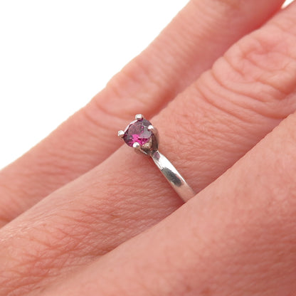 925 Sterling Silver Vintage Real Round-Cut Rhodolite Ring Size 4.75