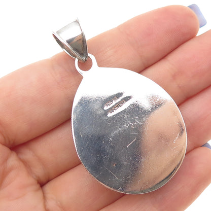 SUARTI BALI 925 Sterling Silver Vintage Real Larimar Teardrop Oxidized Pendant