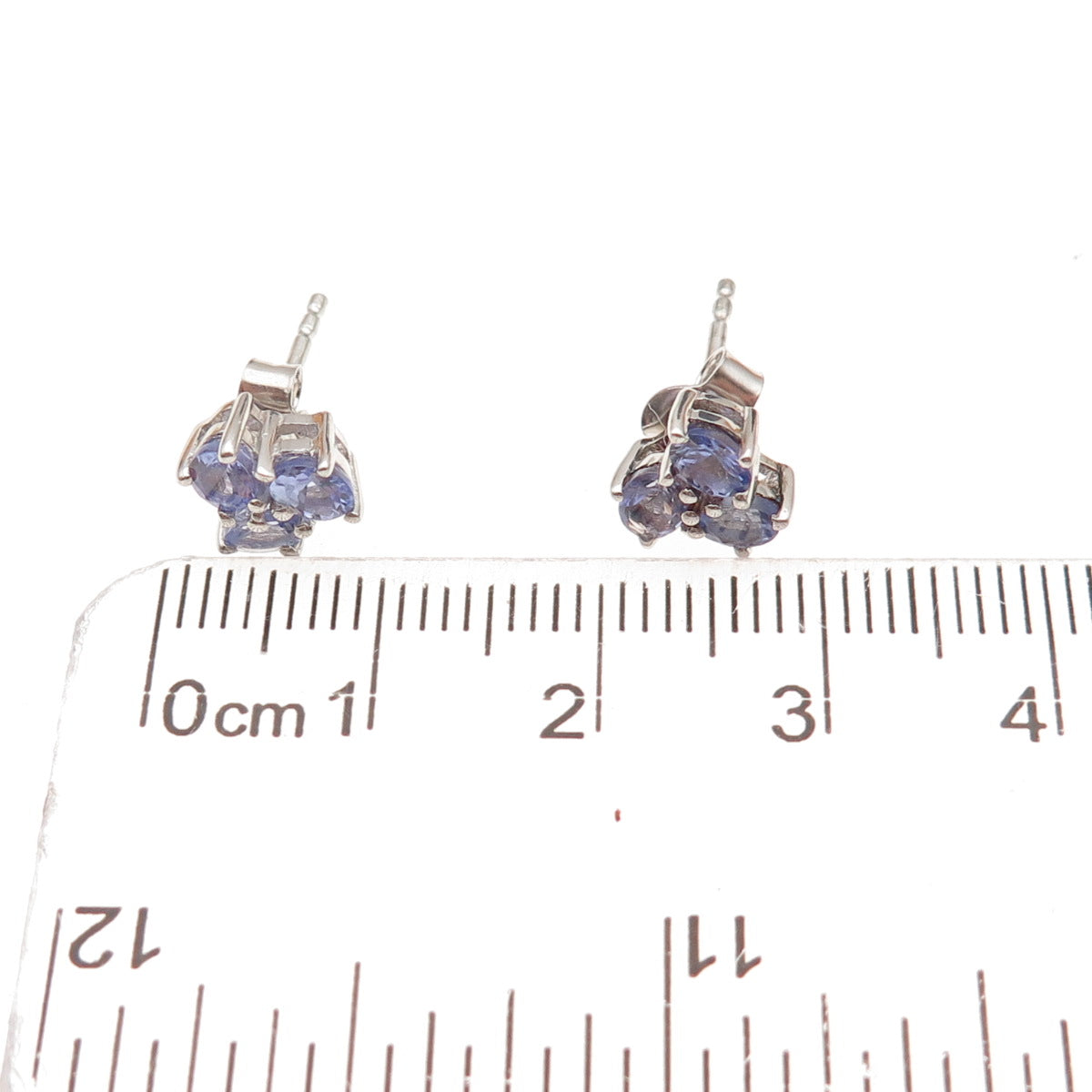 Chuck Clemency 925 Sterling Silver Real Oval-Cut Tanzanite Cluster Stud Earrings