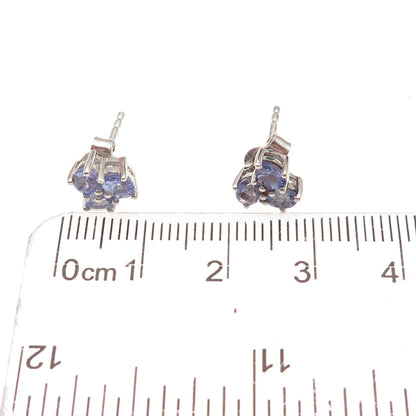 Chuck Clemency 925 Sterling Silver Real Oval-Cut Tanzanite Cluster Stud Earrings