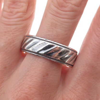 925 Sterling Silver Vintage Ribbed Oxidized Band Ring Size 15