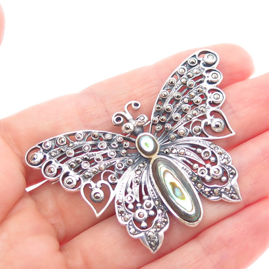 HENNING VAGNER PEDERSEN Sterling Vintage Abalone Shell & Marcasite Butterfly Pin